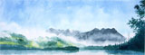 aquarelle lac montagne