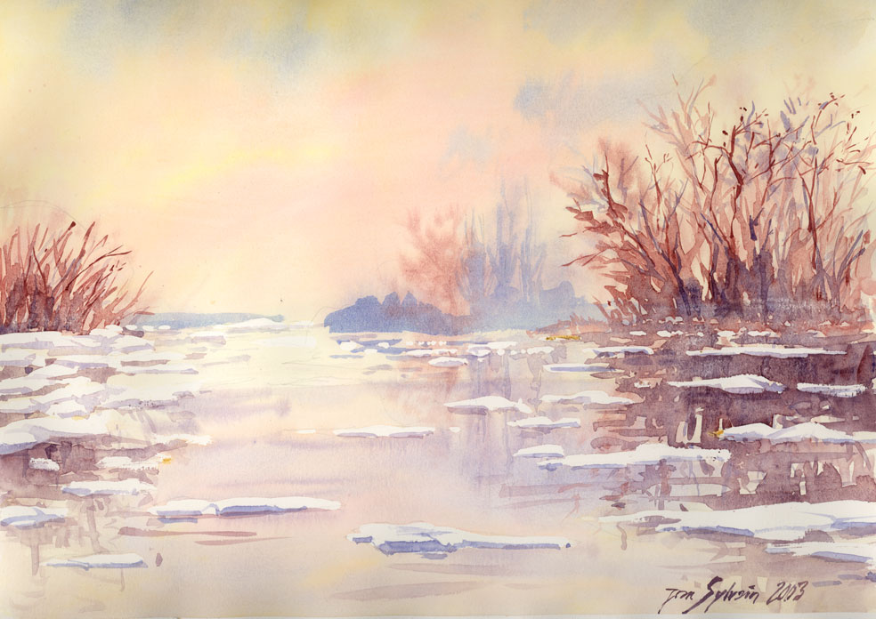 Watercolors , The Seine jelly in Winter