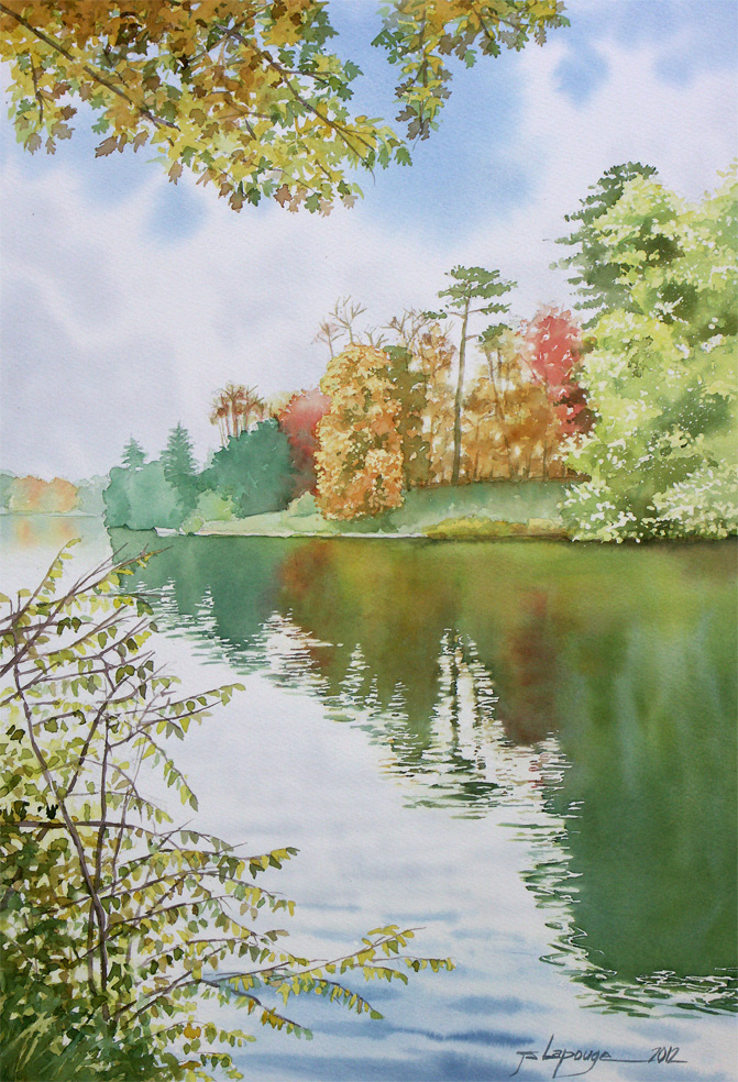 lake in bois de boulogne, watercolors