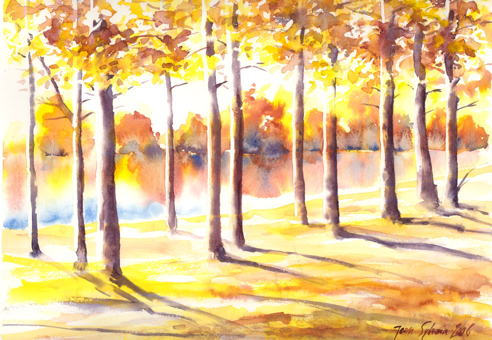 watercolors, autumn landscape