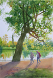 lac , bois de Boulogne, aquarelle