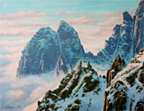 Landscape of high mountains in the Alps, oil painting