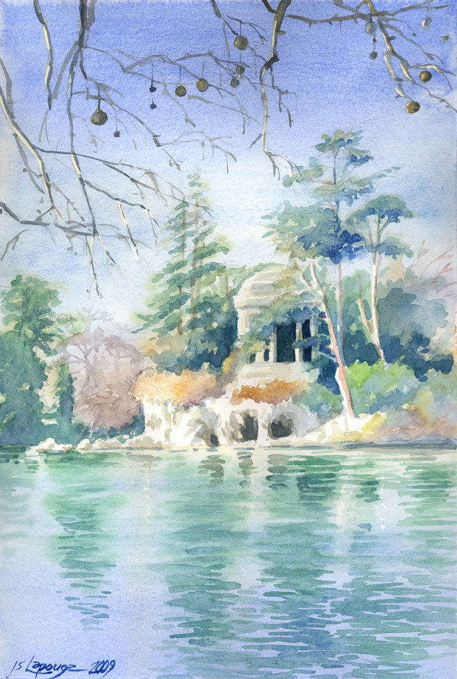 Aquarelle, lac de Vincennes, Paris