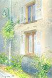 aquarelle, fenêtres et vigne vierge